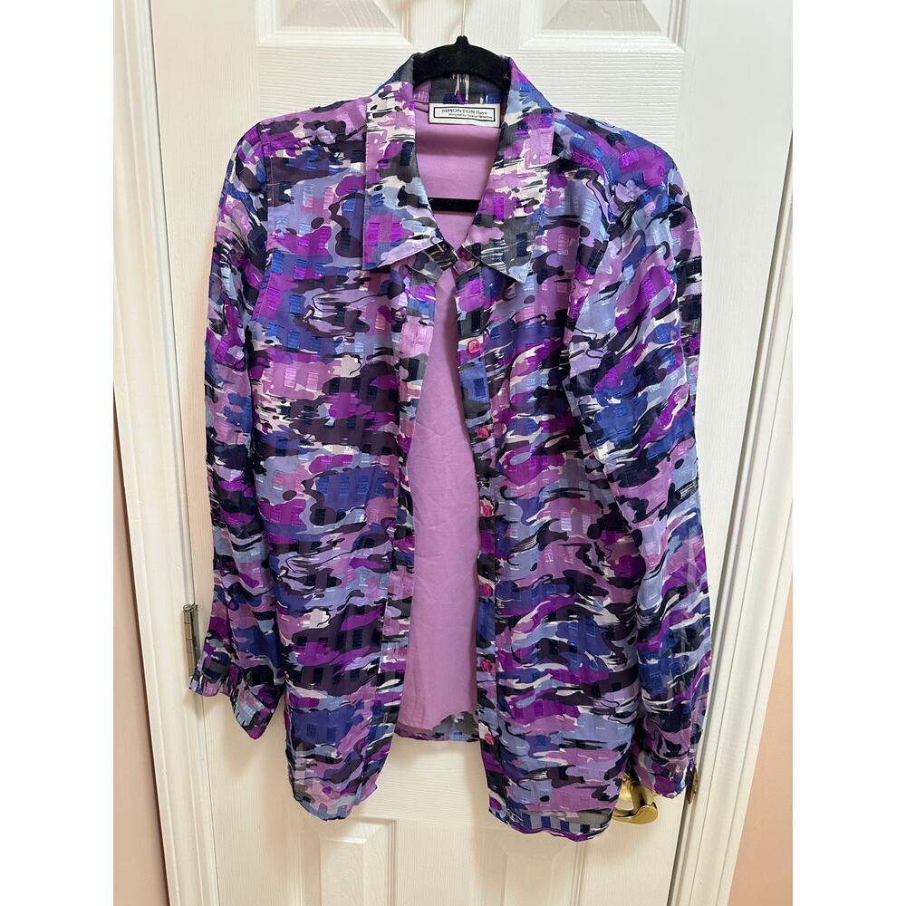 Simonton Says by George Simonton blouse size small purple/fuschia print
